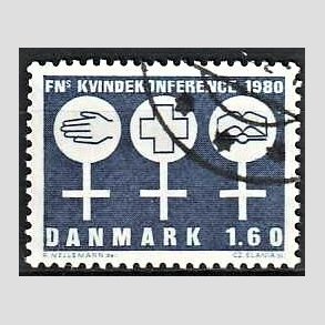 FRIMRKER DANMARK | 1980 - AFA 697 - FNs Kvindekonference - 1,60 Kr. bl - God gennemsnitskvalitet - Stemplet