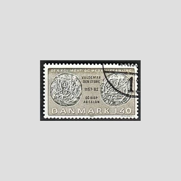 FRIMRKER DANMARK | 1980 - AFA 709 - Gamle danske mnter - 1,40 Kr. olivengrn/sortgrn - God gennemsnitskvalitet - Stemplet 