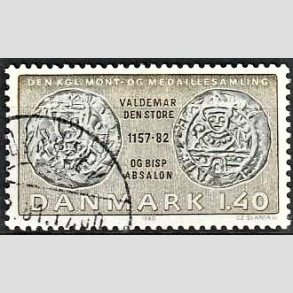 FRIMRKER DANMARK | 1980 - AFA 709 - Gamle danske mnter - 1,40 Kr. olivengrn/sortgrn - God gennemsnitskvalitet - Stemplet 