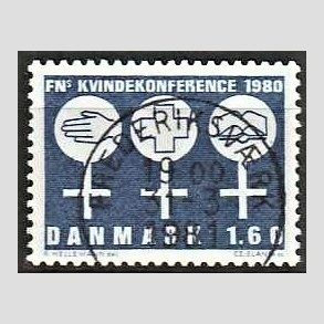 FRIM�RKER DANMARK | 1980 - AFA 697 - FN�s Kvindekonference - 1,60 Kr. bl� - Pragt Stemplet Frederiksv�rk