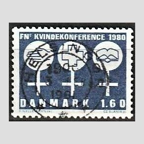 FRIM�RKER DANMARK | 1980 - AFA 697 - FN�s Kvindekonference - 1,60 Kr. bl� - Pragt Stemplet Helsing�r