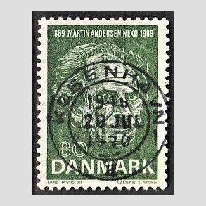 FRIM�RKER DANMARK | 1969 - AFA 485 - Martin Andersen Nex� - 80 �re gr�n - Pragt Stemplet K�benhavn