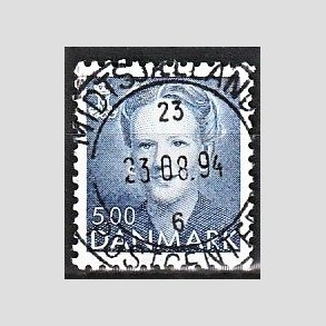 FRIMRKER DANMARK | 1992 - AFA 1019 - Dronning Margrethe - 5,00 Kr. bl - Pragt Stemplet