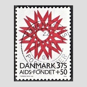 FRIMRKER DANMARK | 1996 - AFA 1130 - AIDS-Fondet - 3,75 Kr. + 50 re rd/sort - Pragt Stemplet