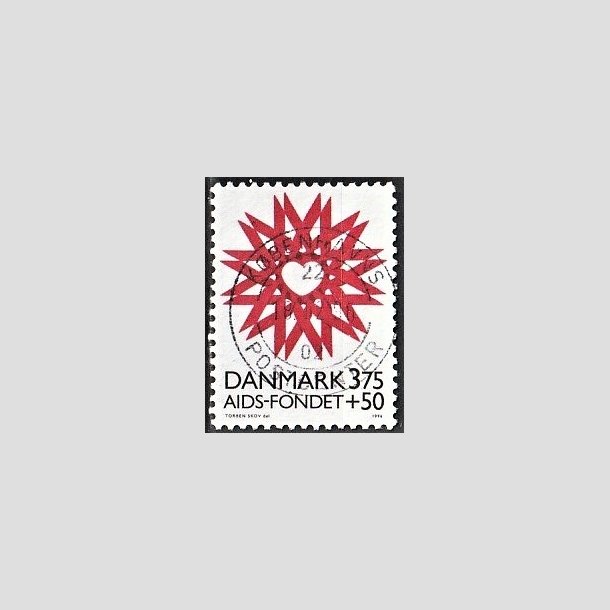 FRIMRKER DANMARK | 1996 - AFA 1130 - AIDS-Fondet - 3,75 Kr. + 50 re rd/sort - Pragt Stemplet