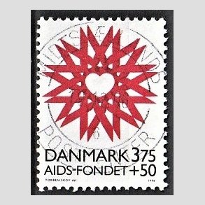 FRIMRKER DANMARK | 1996 - AFA 1130 - AIDS-Fondet - 3,75 Kr. + 50 re rd/sort - Pragt Stemplet
