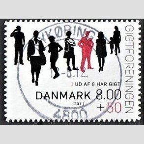 FRIMRKER DANMARK | 2011 - AFA 1646Ea - Gigtforeningen - 8,00 Kr. + 0,50 Kr. flerfarvet - Pragt Stemplet Nykbing F