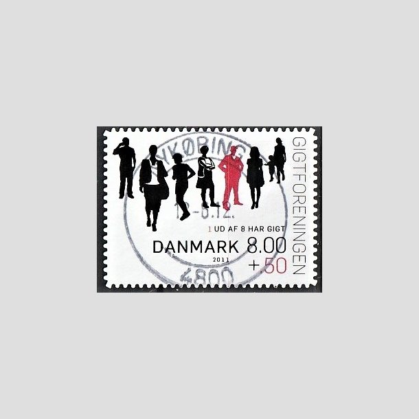 FRIMRKER DANMARK | 2011 - AFA 1646Ea - Gigtforeningen - 8,00 Kr. + 0,50 Kr. flerfarvet - Pragt Stemplet Nykbing F