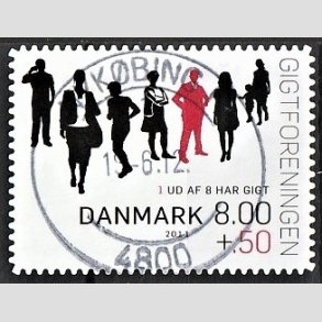 FRIMRKER DANMARK | 2011 - AFA 1646Ea - Gigtforeningen - 8,00 Kr. + 0,50 Kr. flerfarvet - Pragt Stemplet Nykbing F