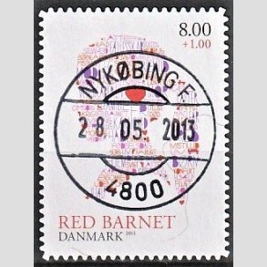 FRIMRKER DANMARK | 2013 - AFA 1747a - Red Barnet - 8,00 + 1,00 Kr. flerfarvet - Pragt Stemplet Nykbing F