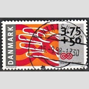 FRIMRKER DANMARK | 1998 - AFA 1186 - Krftens Bekmpelse - 3,75 Kr. + 50 re  flerfarvet - Pragt Stemplet Hirtshals