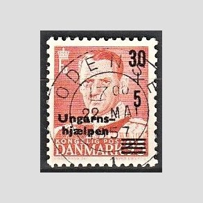 FRIMRKER DANMARK | 1957 - AFA 369 - Ungarnshjlpen - 30 + 5 re orangerd - Pragt Stemplet Odense