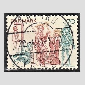 FRIM�RKER DANMARK | 1973 - AFA 553 - Kalkmalerier - 70 �re brunr�d/bl�gr�n/gul - Pragt Stemplet �bybro