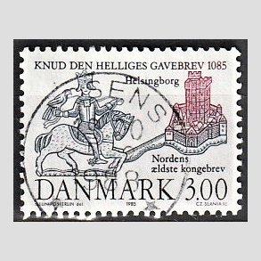 FRIM�RKER DANMARK | 1985 - AFA 835 - Domkirken i Lund - 3,00 Kr. m�rkbl�/lilla - Pragt Stemplet Assens