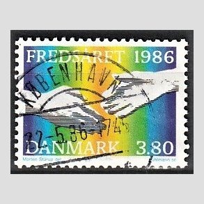 FRIM�RKER DANMARK | 1986 - AFA 857 - FN�s freds�r - 3,80 Kr. flerfarvet - Pragt Stemplet