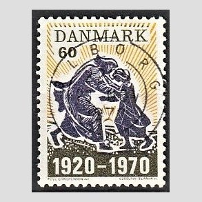 FRIM�RKER DANMARK | 1970 - AFA 499 - Nordslesvigs genforening 50 �r - 60 �re m�rkgr�/violet/gul - Pragt Stemplet �lborg