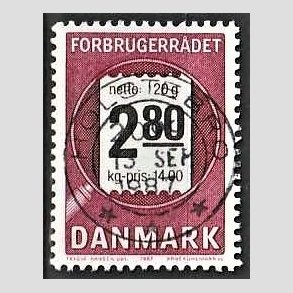 FRIM�RKER DANMARK | 1987 - AFA 878 - Forbrugerr�det 40 �r. - 2,80 Kr. lilla/sort - Pragt Stemplet Holstebro