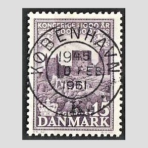 FRIM�RKER DANMARK | 1953-56 - AFA 352 - Kongeriget 1000 �r - 15 �re violet - Pragt Stemplet K�benhavn