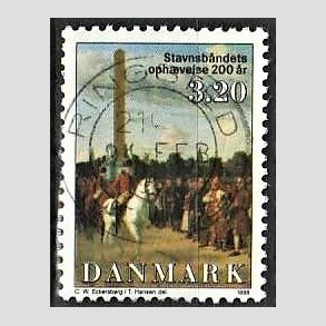 FRIM�RKER DANMARK | 1988 - AFA 910 - Stavnsb�ndets oph�velse 200 �r. - 3,20 Kr. flerfarvet - Lux Stemplet Ringsted