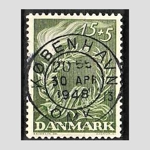 FRIM�RKER DANMARK | 1947 - AFA 299 - Modstandsbev�gelsen - 15 + 5 �re gr�n - Pragt Stemplet K�benhavn