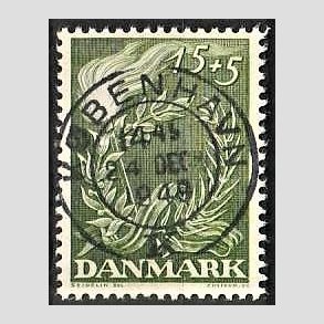 FRIM�RKER DANMARK | 1947 - AFA 299 - Modstandsbev�gelsen - 15 + 5 �re gr�n - Pragt Stemplet K�benhavn