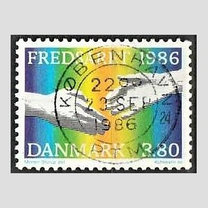 FRIM�RKER DANMARK | 1986 - AFA 857 - FN�s freds�r - 3,80 Kr. flerfarvet - Pragt Stemplet K�benhavn