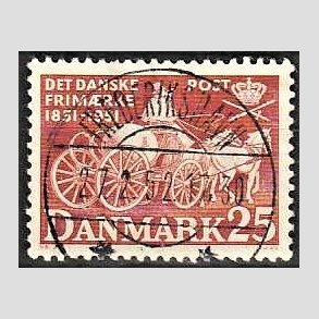 FRIM�RKER DANMARK | 1951 - AFA 332 - F�rste frim�rker 100 �r, 25 �re brunr�d - Pragt Stemplet Frederikshavn