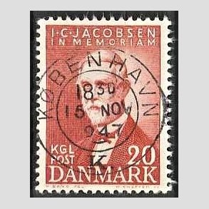 FRIM�RKER DANMARK | 1947 - AFA 305 - I. C. Jacobsen - 20 �re brunr�d - Pragt Stemplet K�benhavn