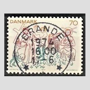 FRIM�RKER DANMARK | 1973 - AFA 555 - Kalkmalerier - 70 �re flerfarvet - Pragt Stemplet Brande