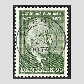 FRIM�RKER DANMARK | 1973 - AFA 542 - Johannes V. Jensen - 90 �re gr�n - Pragt Stemplet Odense