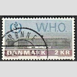 FRIM�RKER DANMARK | 1972 - AFA 533 - W.H.O - 2 Kr. bl�/r�d/gr�n - Lux Stemplet R�nne