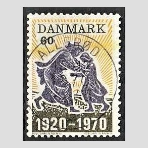 FRIM�RKER DANMARK | 1970 - AFA 499 - Nordslesvigs genforening 50 �r - 60 �re m�rkgr�/violet/gul - Pragt Stemplet Aller�d