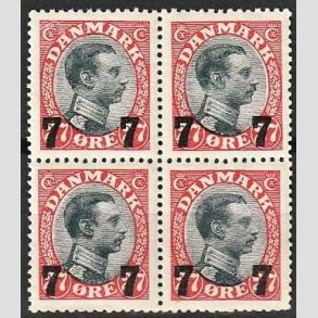 FRIMRKER DANMARK | 1926 - AFA 158 - 7 7/27 re rd/sort provisorier i 4-blok - Postfrisk