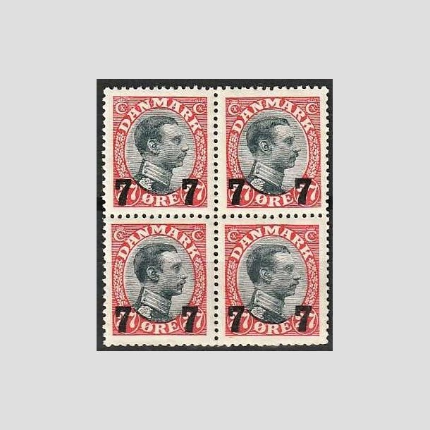 FRIMRKER DANMARK | 1926 - AFA 158 - 7 7/27 re rd/sort provisorier i 4-blok - Postfrisk