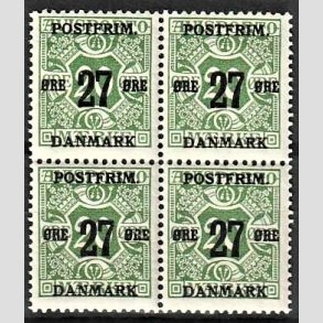 FRIMRKER DANMARK | 1918 - AFA 90 - 27 re/20 re grn i 4-blok - Postfrisk