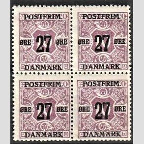 FRIMRKER DANMARK | 1918 - AFA 89 - 27 re/10 re lilla provisorium i 4-blok - Postfrisk