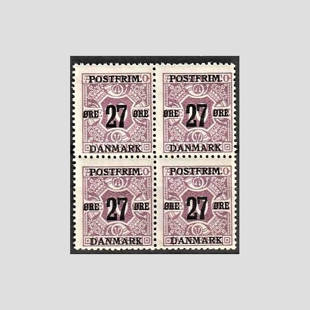 FRIMRKER DANMARK | 1918 - AFA 89 - 27 re/10 re lilla provisorium i 4-blok - Postfrisk