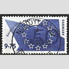 FRIM�RKER DANMARK | 1999 - AFA 1211 - Europar�det 50 �r - 9,75 Kr. bl� - Pragt Stemplet