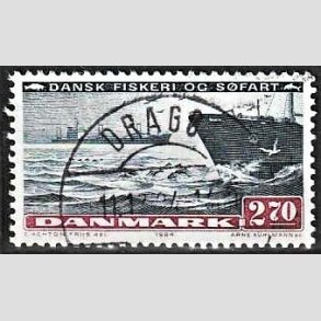 FRIM�RKER DANMARK | 1984 - AFA 810 - Fiskeri og s�fart - 2,70 Kr. sortbl�/r�dbrun - Pragt Stemplet Drag�r