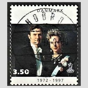 FRIM�RKER DANMARK | 1997 - AFA 1134 - 25 �re jubil�um - 3,50 Kr. flerfarvet - Pragt Stemplet Hobro