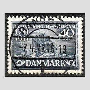 FRIM�RKER DANMARK | 1941 - AFA 272 - Vitus Bering 40 �re bl� - Lux Stemplet Randers