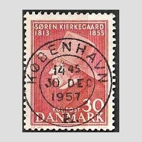 FRIM�RKER DANMARK | 1955 - AFA 365 - S�ren Kierkeghaard - 30 �re r�d - Pragt Stemplet K�benhavn