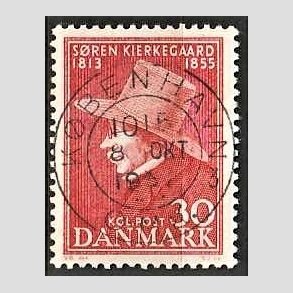 FRIM�RKER DANMARK | 1955 - AFA 365 - S�ren Kierkeghaard - 30 �re r�d - Pragt Stemplet K�benhavn