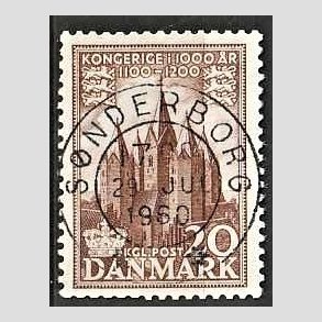 FRIM�RKER DANMARK | 1953-56 - AFA 348 - Kongeriget 1000 �r - 20 �re brun - Pragt Stemplet S�nderborg