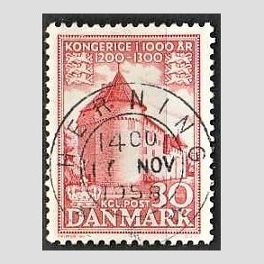 FRIM�RKER DANMARK | 1953-56 - AFA 349 - Kongeriget 1000 �r - 30 �re r�d - Pragt Stemplet Herning