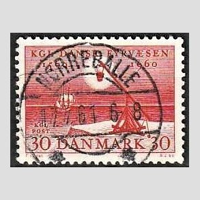 FRIM�RKER DANMARK | 1960 - AFA 386 - Fyr & Vagerv�snet 400 �r - 30 �re r�d - Pragt Stemplet N�rreballe