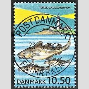 FRIM�RKER DANMARK | 2002 - AFA 1327 - ICES 100 �r - 10,50 Kr. flerfarvet - Pragt Stemplet