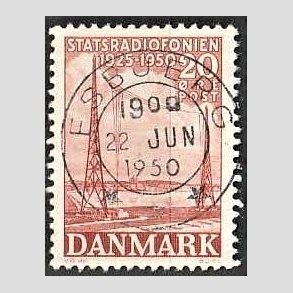 FRIM�RKER DANMARK | 1950 - AFA 317 - Statsradiofonien 25 �r - 20 �re r�d - Pragt Stemplet Esbjerg