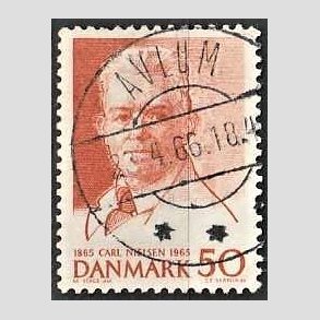 FRIM�RKER DANMARK | 1965 - AFA 435 - Komponist Carl Nielsen - 30 �re oranger�d - Pragt Stemplet Avlum