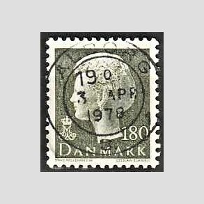 FRIMRKER DANMARK | 1977 - AFA 647 - Dronning Margrethe - 180 re sortgrn - Pragt Stemplet lborg